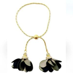 Imitation Pearl & Fabric Flower Bolo Bracelet